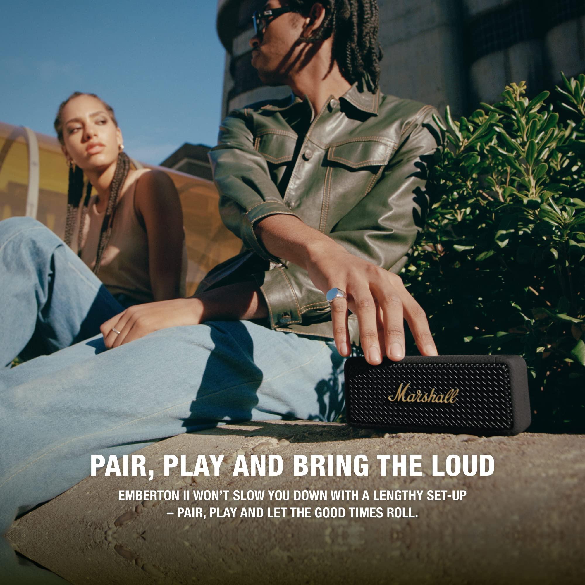 Marshall Marshall Stockwell II Portable Bluetooth Speaker, Black and Brass & Emberton II Portable Bluetooth Speaker, Black & Brass