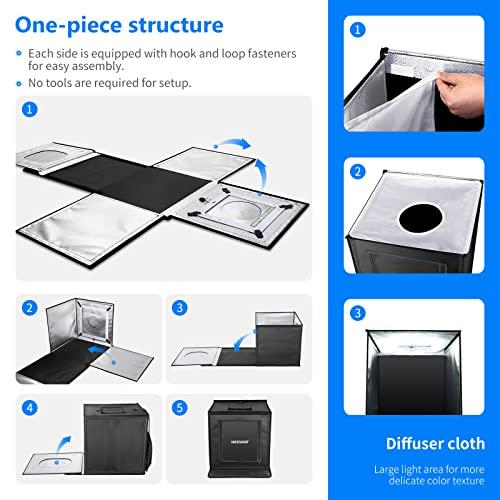 Neewer NEEWER Photo Studio Light Box, 16\" x 16\" Shooting Light Tent with Adjustable Brightness, Foldable and Portable Tabletop Photography Lighting Kit with 80 LED Lights and 4 Colors Backdrops