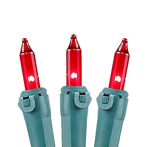 Novelty Lights Novelty Lights 50 Light Red Christmas Mini String Light Set, Green Wire, Indoor/Outdoor UL Listed, 25' Long