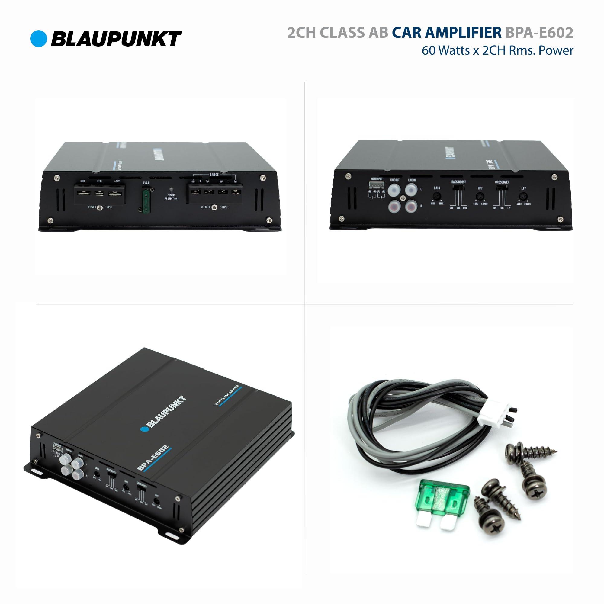 BLAUPUNKT BLAUPUNKT BPA-E602 2-Channel Class AB Car Amplifier - 800W Max Power, 180W RMS Bridged - Compact Design for Crystal-Clear Audio
