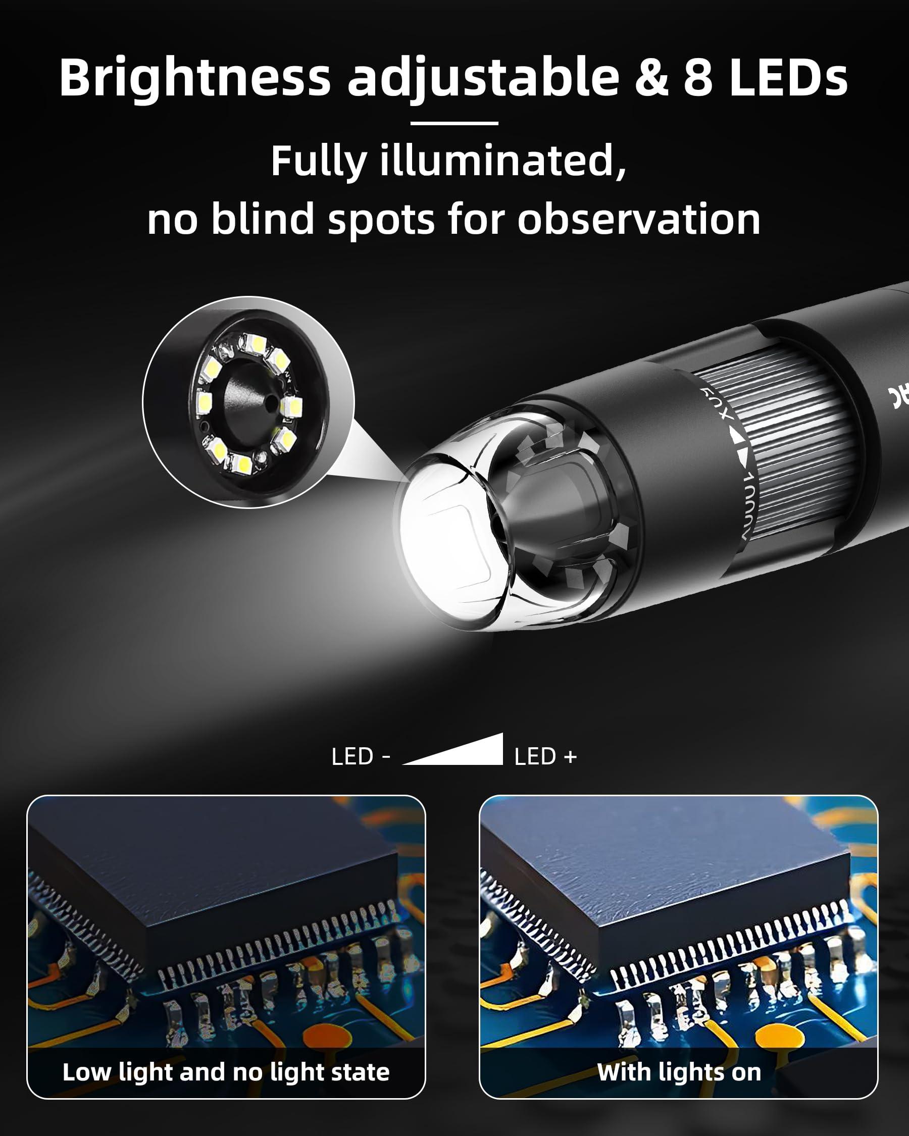 IWOBAC Digital Microscope Wireless Pocket Handheld USB Microscopes, 50x-1000x Zoom Fixed Focus HD Magnifier with LEDs, Inspection Camera Compatible with iPhone, Android Phone, MacBook, Windows PC (Black)