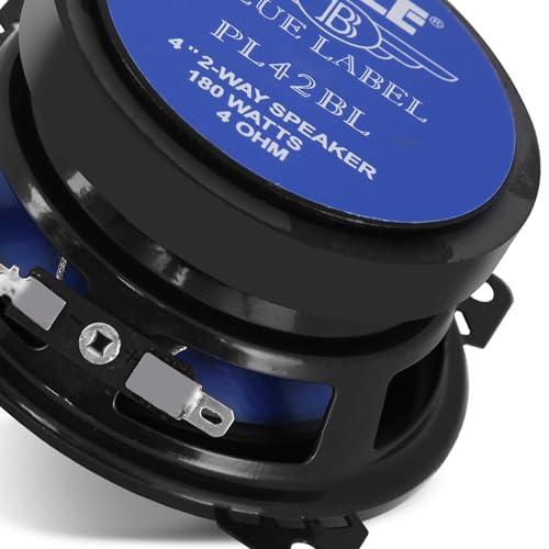 Pyle Pyle 4\" Car Sound Speaker (Pair) - Upgraded Blue Poly Injection Cone 2-Way 180 Watt Peak w/ Non-fatiguing Butyl Rubber Surround 110 - 20Khz Frequency Response 4 Ohm & 3/4\" ASV Voice Coil - PL42BL