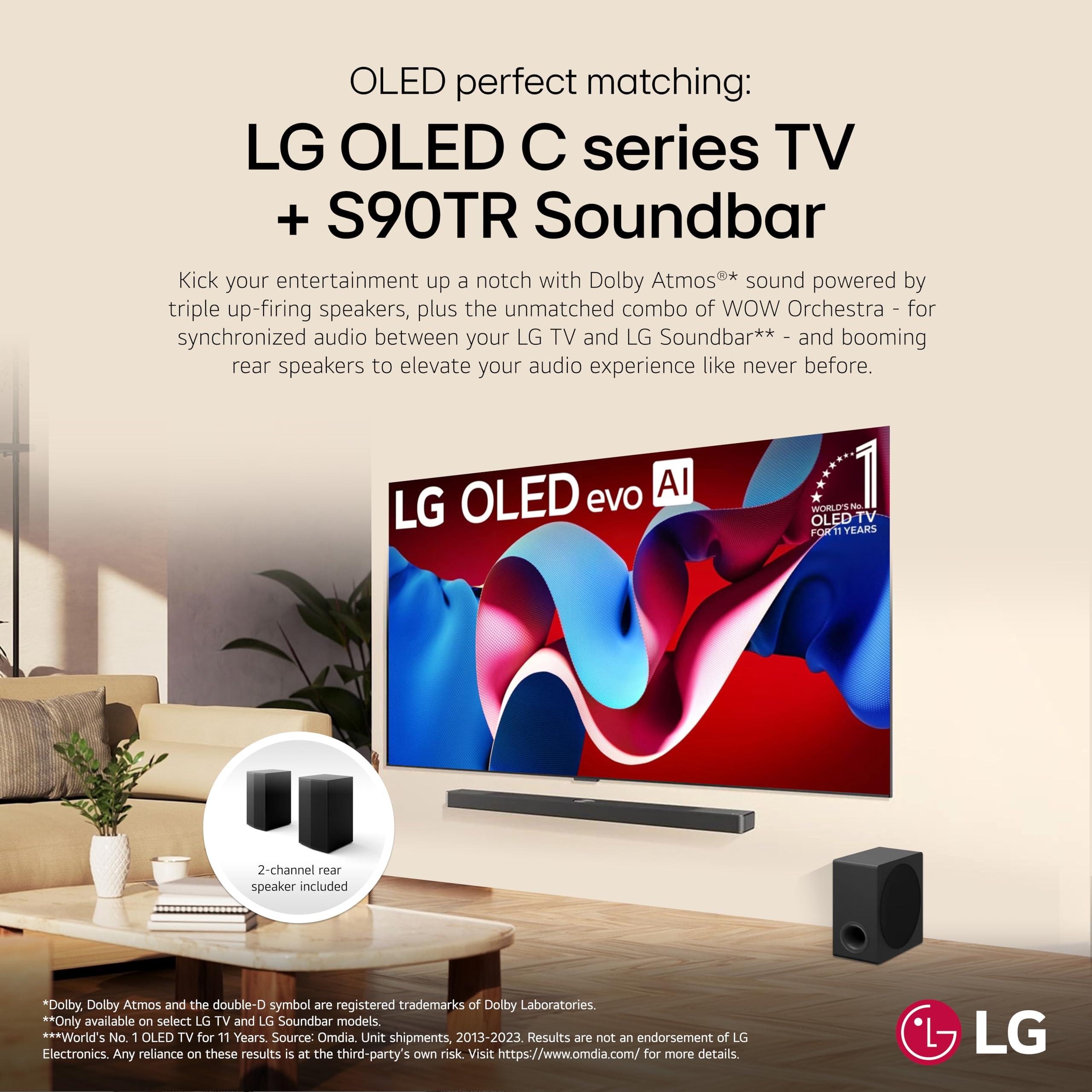 LG LG S90TR 7.1.3-Channel OLED evo TV Matching Soundbar with Rear Surround Speakers, Dolby Atmos, Wow Orchestra, WOWCAST Built-in with Wireless Dolby Atmos, Wireless Subwoofer (2024 New Model)