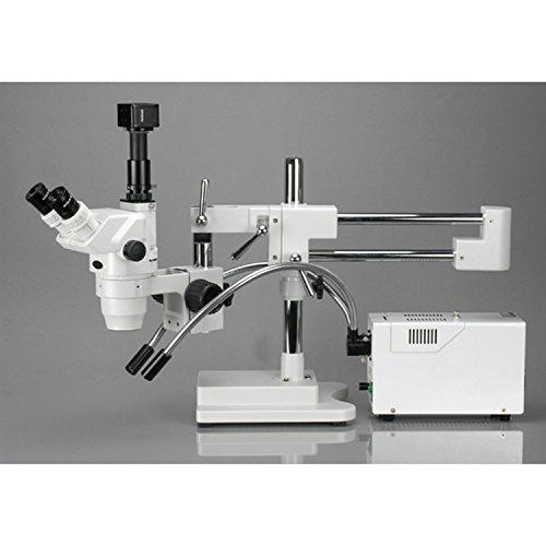 AmScope AmScope ZM-4TX Professional Trinocular Stereo Zoom Microscope, EW10x Eyepieces, 3.35X-45X Magnification, 0.67X-4.5X Zoom Objective, Ambient Lighting, Double-Arm Boom Stand, Includes 0.5X Barlow Lens