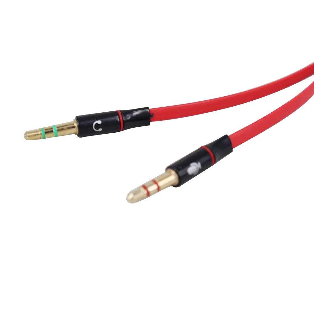 ISAIBELL Terasako 3.5mm Female to 2 Male Gold Plated Headphone Mic Audio Y Splitter Flat Cable(Red.)