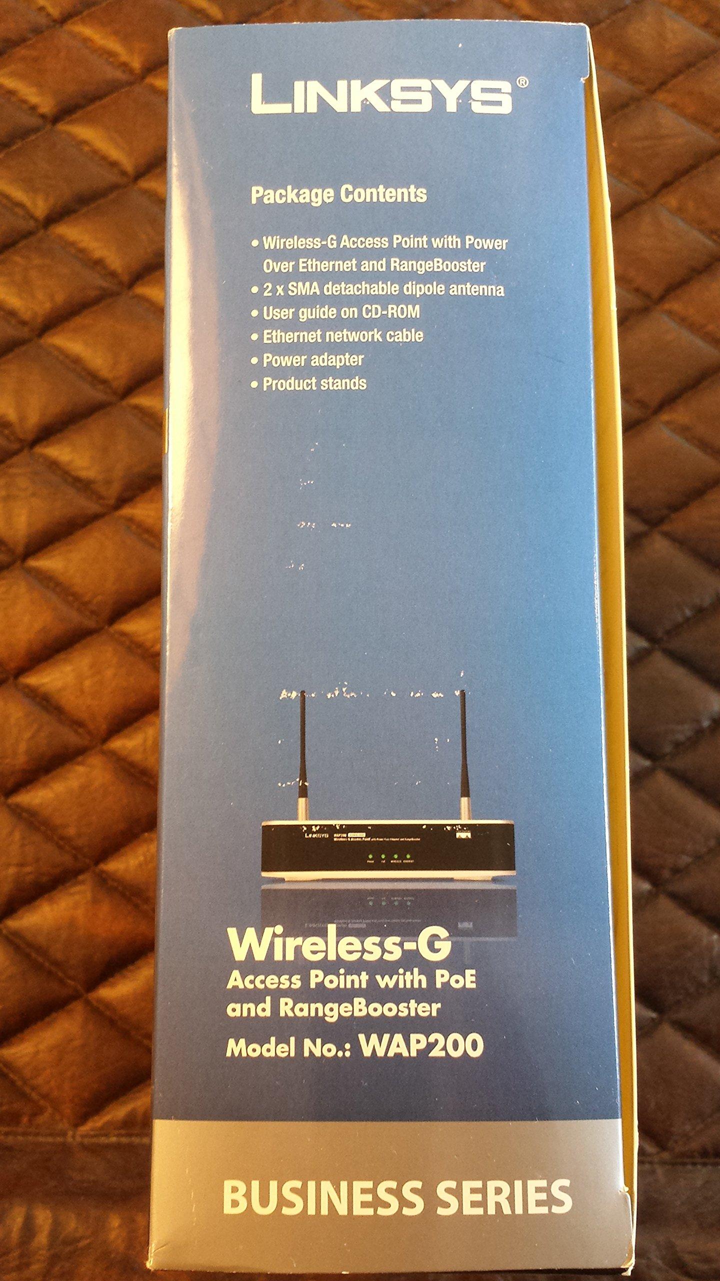 Linksys Cisco WAP200 Wireless-G Access Point - PoE/Rangebooster. SMALL BUSINESS WRLS-G ACCESS POINT POESPEEDBOOSTER MIMO QOS WL-AP. 54Mbps