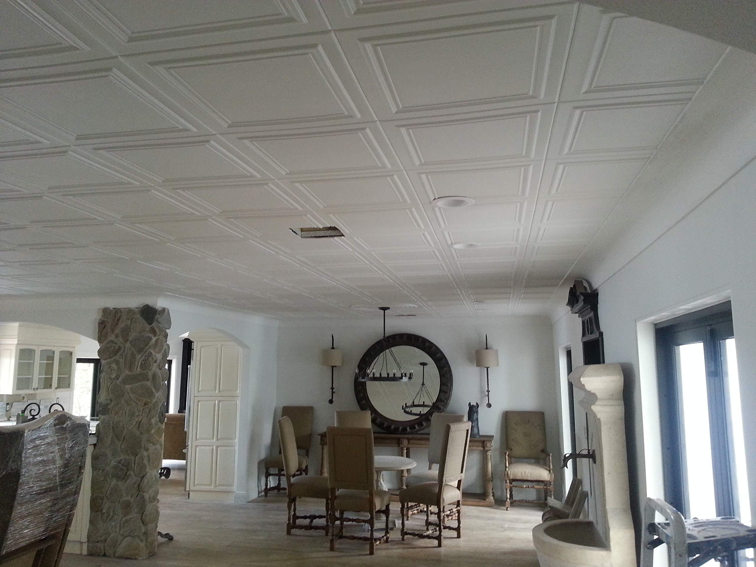 A La Maison Ceilings A La Maison Ceilings R24 Line Art Foam Glue-up Ceiling Tile (21.6 sq. ft./Case), Pack of 8, Plain White