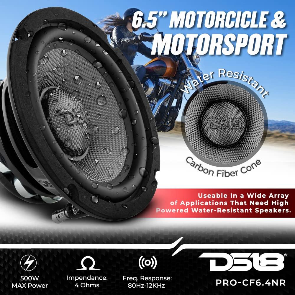 DS18 DS18 PRO-CF6.4NR 6.5 Inches Water Resistant Loudspeaker - Mid-Bass Carbon Fiber Cone and Neodymium Rings Magnet 500 Watts 4-Ohms - Ideal for Motorcycle & Motorsports (1 Speaker) (Renewed)