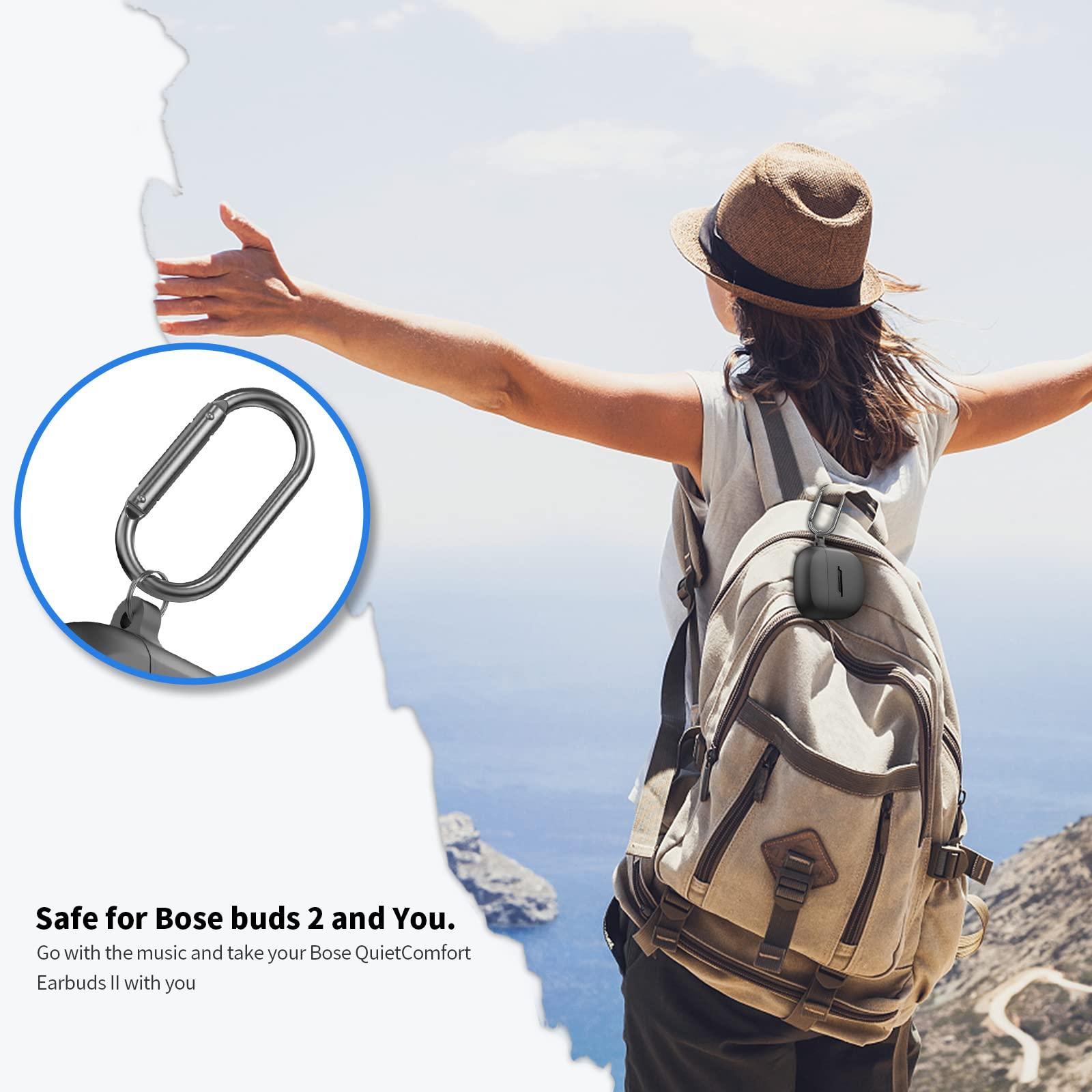 WOFRO Case for Bose QuietComfort Earbuds II(2022)& New Bose QuietComfort Ultra Case (2023), WOFRO Silicone Protective Skin Cover for New Bose QuietComfort Earbuds 2 Accessories with Carabiner (Black)