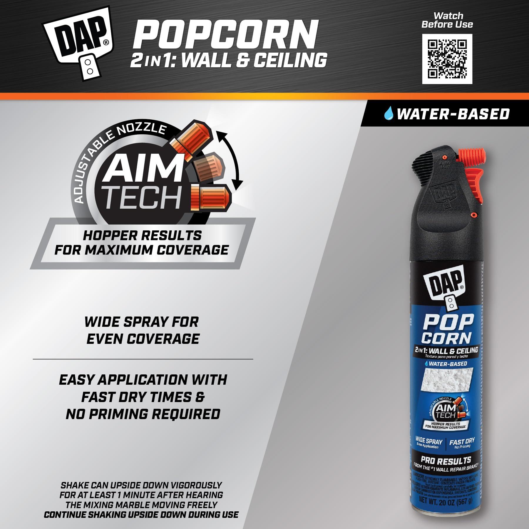 DAP DAP, White, 7079850025 Popcorn Water Based 2in1 Wall & Ceiling Texture Spray with Aim Tech Nozzle, 20 Ounce, 1.25 Pound (Pack of 1)