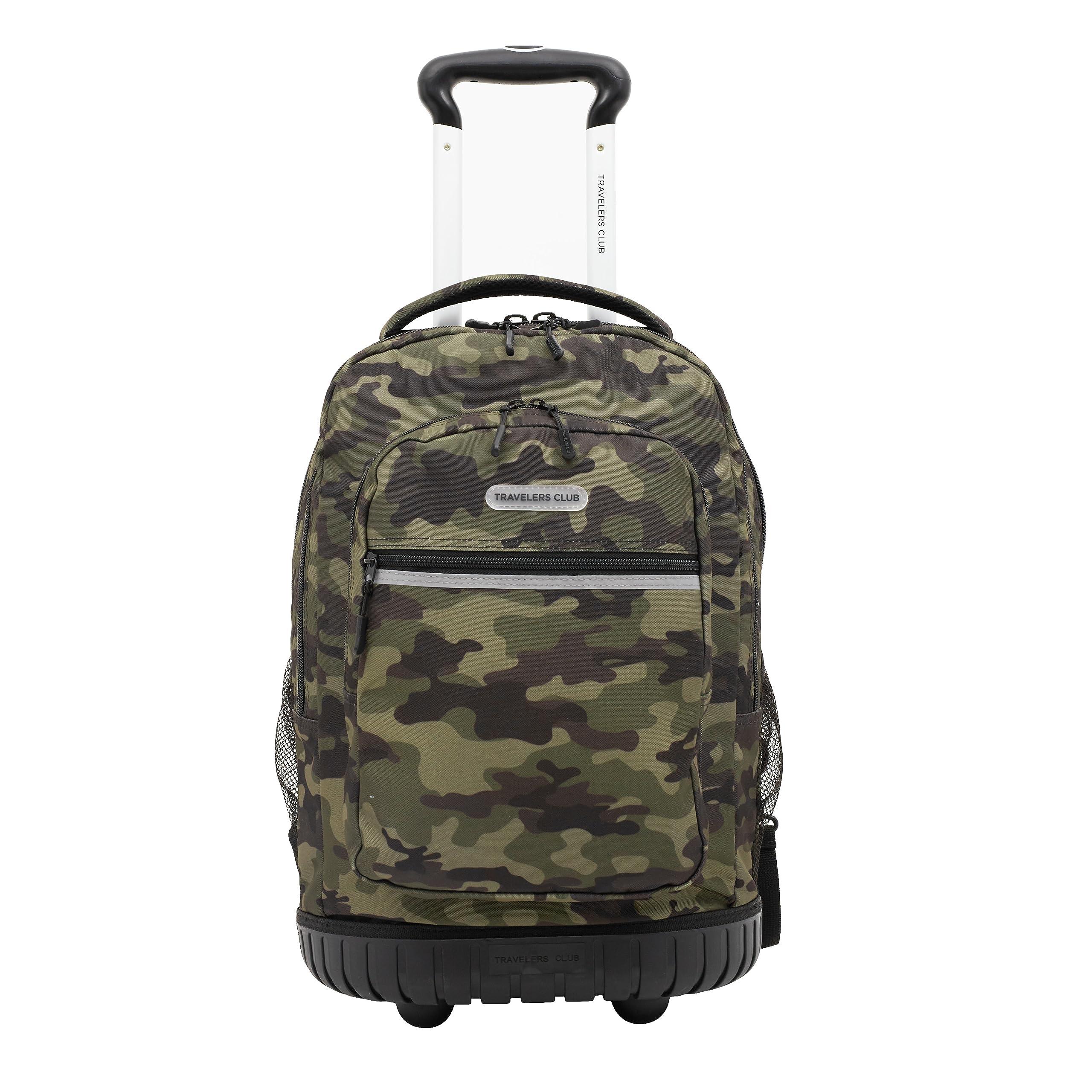 Travelers Club Travelers Club Rolling Backpack, Camo, 20 Inch with Laptop Compartment
