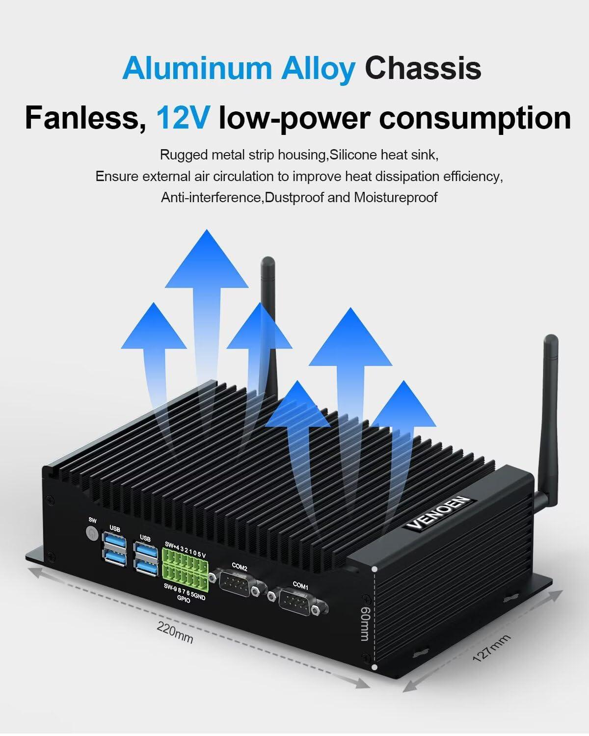 VENOEN VENOEN Fanless Mini PC Win 11 Pro Industrial PC Core i3 10110U, 2xGigabit LAN, 2xRS232/485 COM, 2xHD, DP, 6xUSB, GPIO, WiFi, BT 4.2, VESA, Auto Power On,8GB RAM 512GB SSD Micro Computer