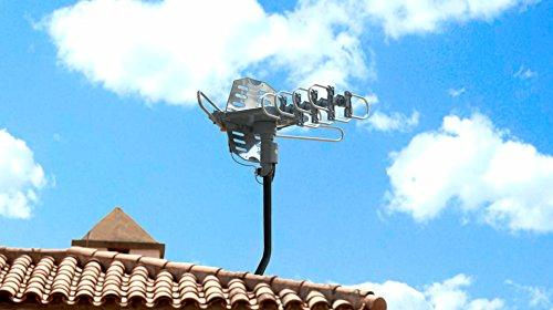 McDuory McDuory Outdoor 150 Miles Digital TV Antenna 360 Degree Rotation Amplified HDTV Antenna -Support 2 TVs-UHF/VHF/1080P/4K - Infrared Remote - 40 feet RG6 Cable and Mounting Pole Included