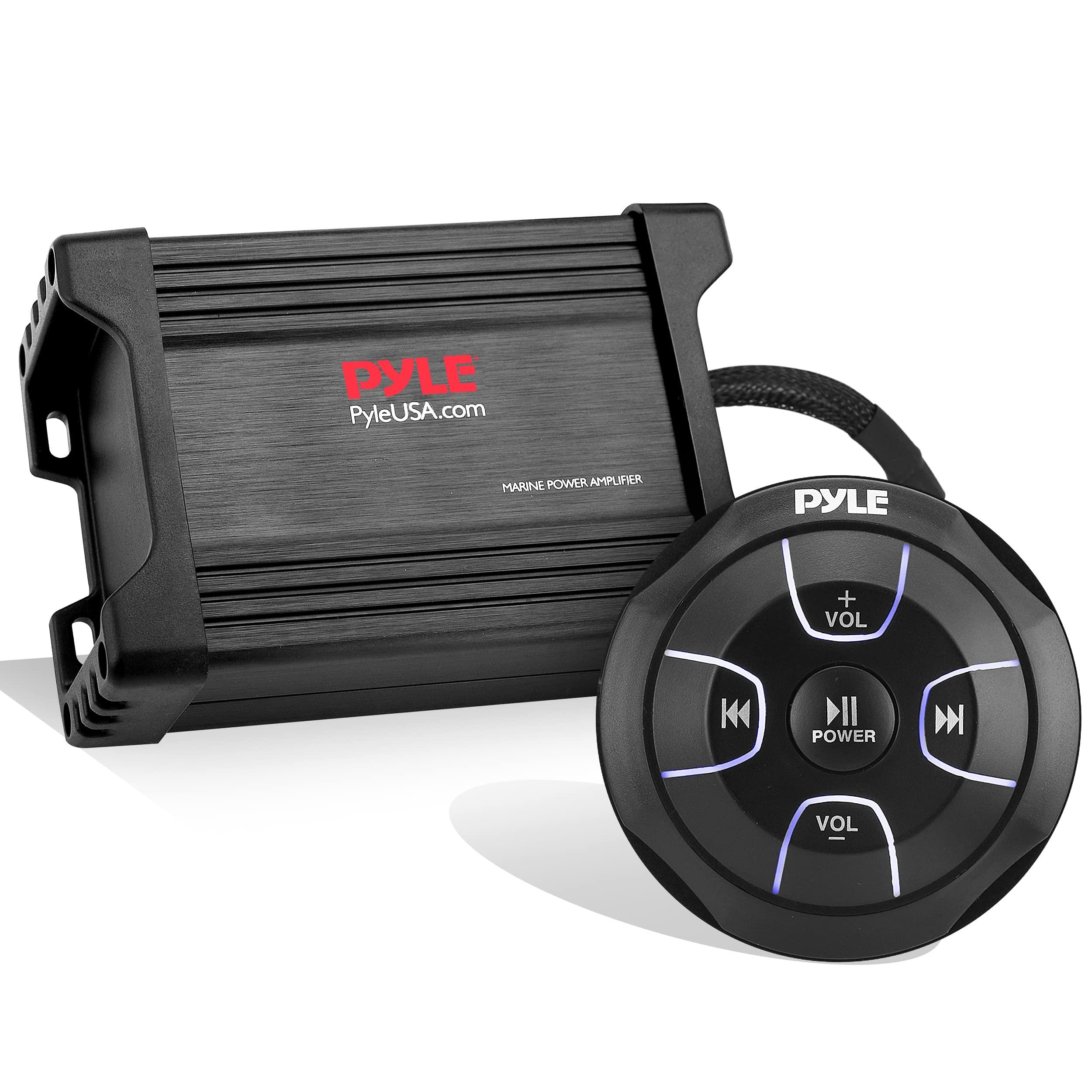 Pyle Pyle Waterproof Bluetooth Marine Amplifier Receiver - Weatherproof 2 Channel Wireless Amp for Stereo Speaker with 600 Watt Power, Wired RCA, AUX and MP3 Audio Input Cable - (Black)
