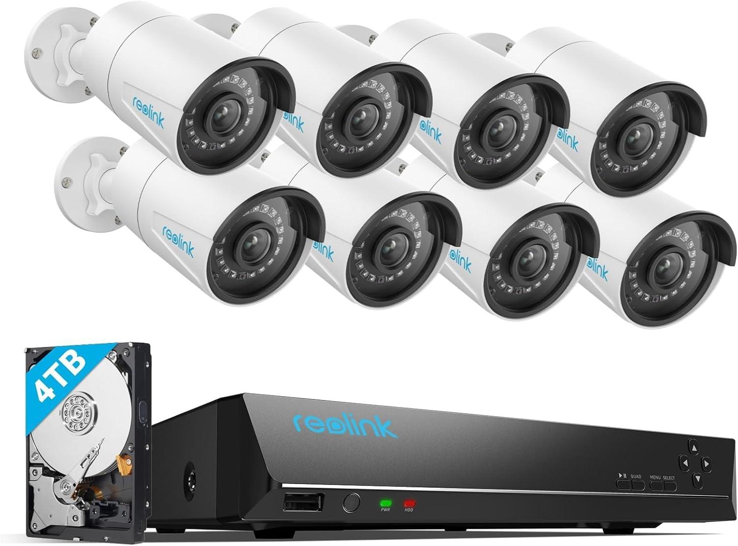 REOLINK Reolink 5MP PoE Security Camera System Bundle, 8PCS 5MP IP Cameras, a 16CH NVR Pre-installed with 4TB HDD, RLK16-410B8-5MP Bundle with IP Video Doorbell Camera