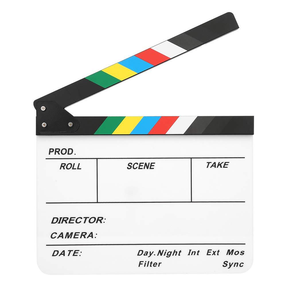 Zunate 30x25CM Mini Acrylic Clapper Board, Director Scene Film Editing Prop Action Board with Whiteboard Pen for Shoot PropsAdvertisingHome DecorationCosplayBackground (Color Strip