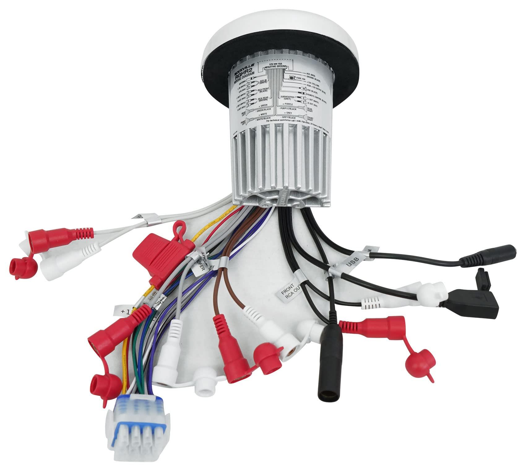 Rockville (1) Rockville RGHR2 Marine Gauge Hole Receiver w Bluetooth USB, Radio + Wired Remote Bundle with (4) Rockville MS40B Black 4\" 200 Watt Marine Boat Speakers Compact and Powerful (5 Items)