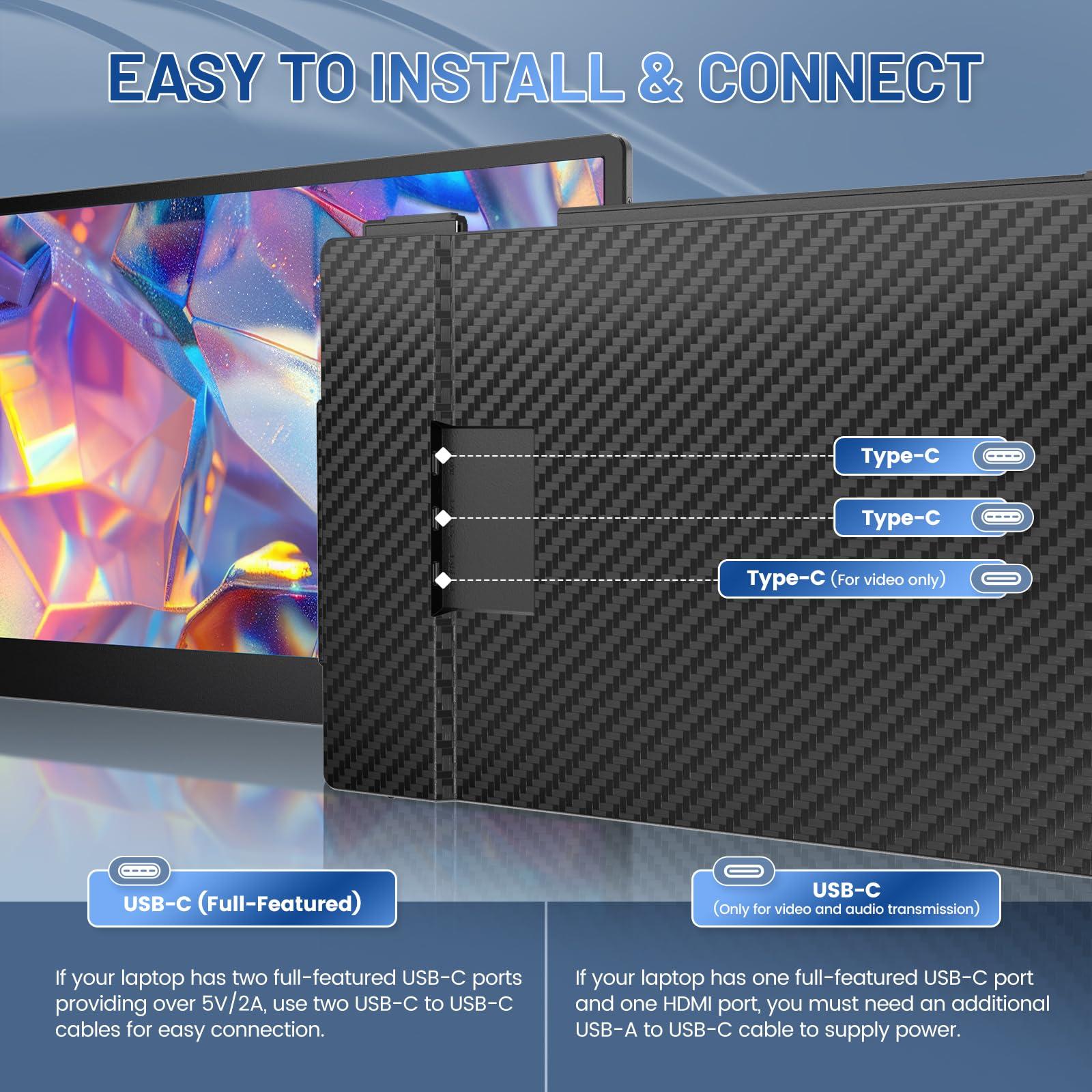 Cenerius Cenerius 14.2" Laptop Screen Extender, FHD 1080P IPS Portable Monitor for Laptop, Triple Screen Monitor Extender Compatible with 13"-17" Laptops, HDMI/USB-A/C Plug-Play for Windows, Mac, Android