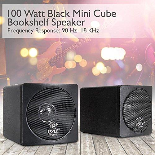 Pyle Pyle Home 3\" Mini Cube Bookshelf Speakers - 100W Small Bookshelf Speakers w/ 3\" Paper Cone Driver, 8 Ohm - Passive Audio Bookshelf Speaker Pair For Home Theater Stereo Surround Sound (Black)