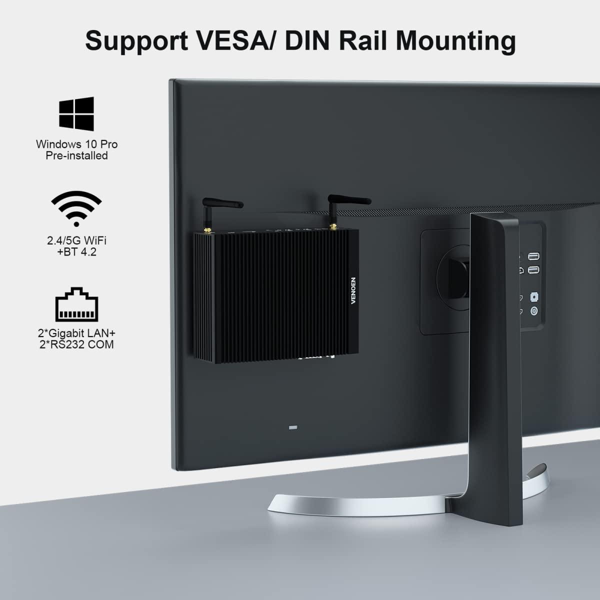 VENOEN VENOEN Office Mini PC in-tel Core i5 7300U Fanless PC Desktop Computer, 32GB RAM 512GB SSD, 8xUSB, Dual HD HD 4K HTPC, 2xRS232 COM, Wi-Fi, BT4.2, Industrial Computer with Win 10 Pro