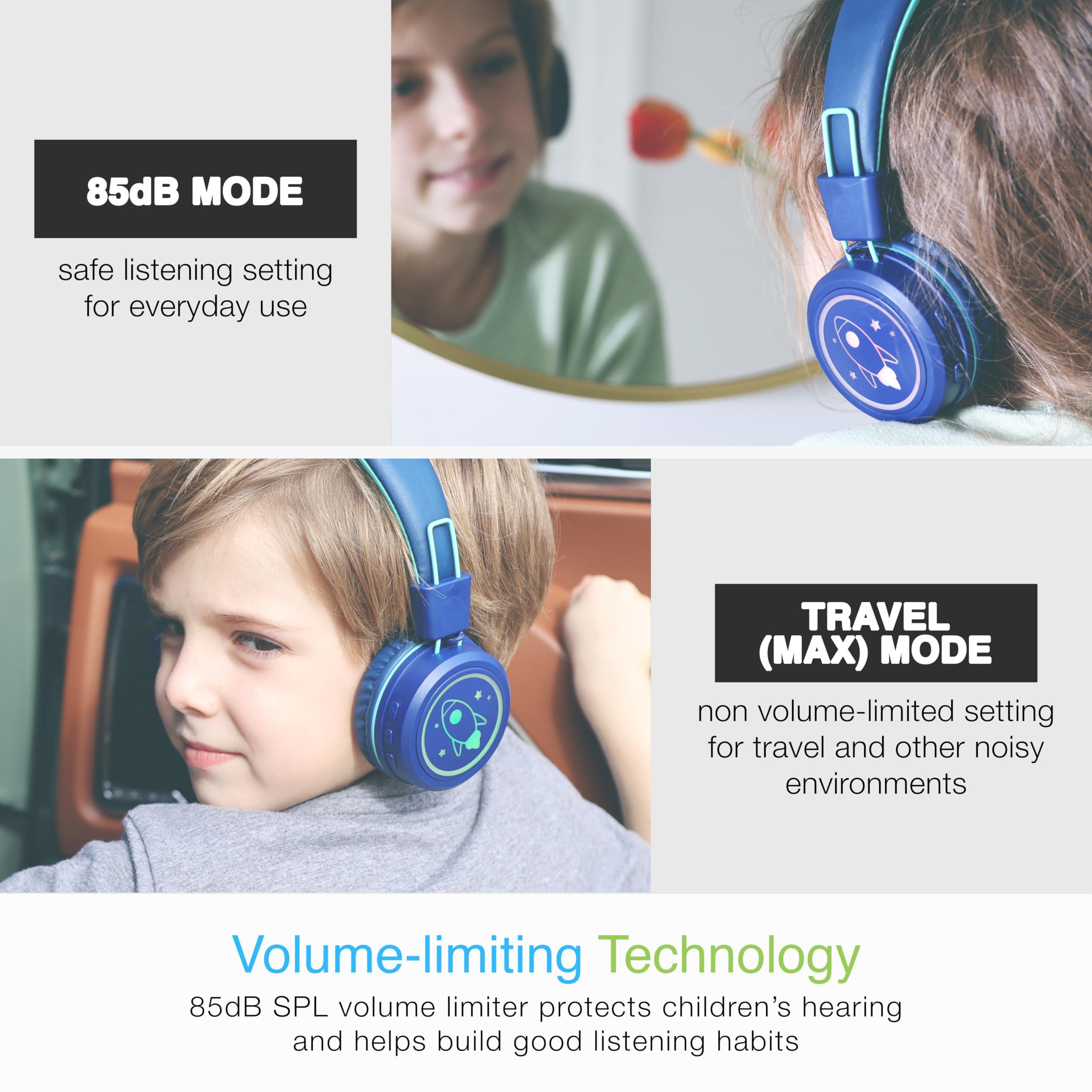 MEE audio MEE audio KidJamz KJ55BT Personalized Bluetooth Wireless Safe Listening Headphones for Kids w/Custom LED-Backlit Design, Volume Limiter, Microphone; Kids Headset for School/iPhone/iPad/Tablet (Blue)
