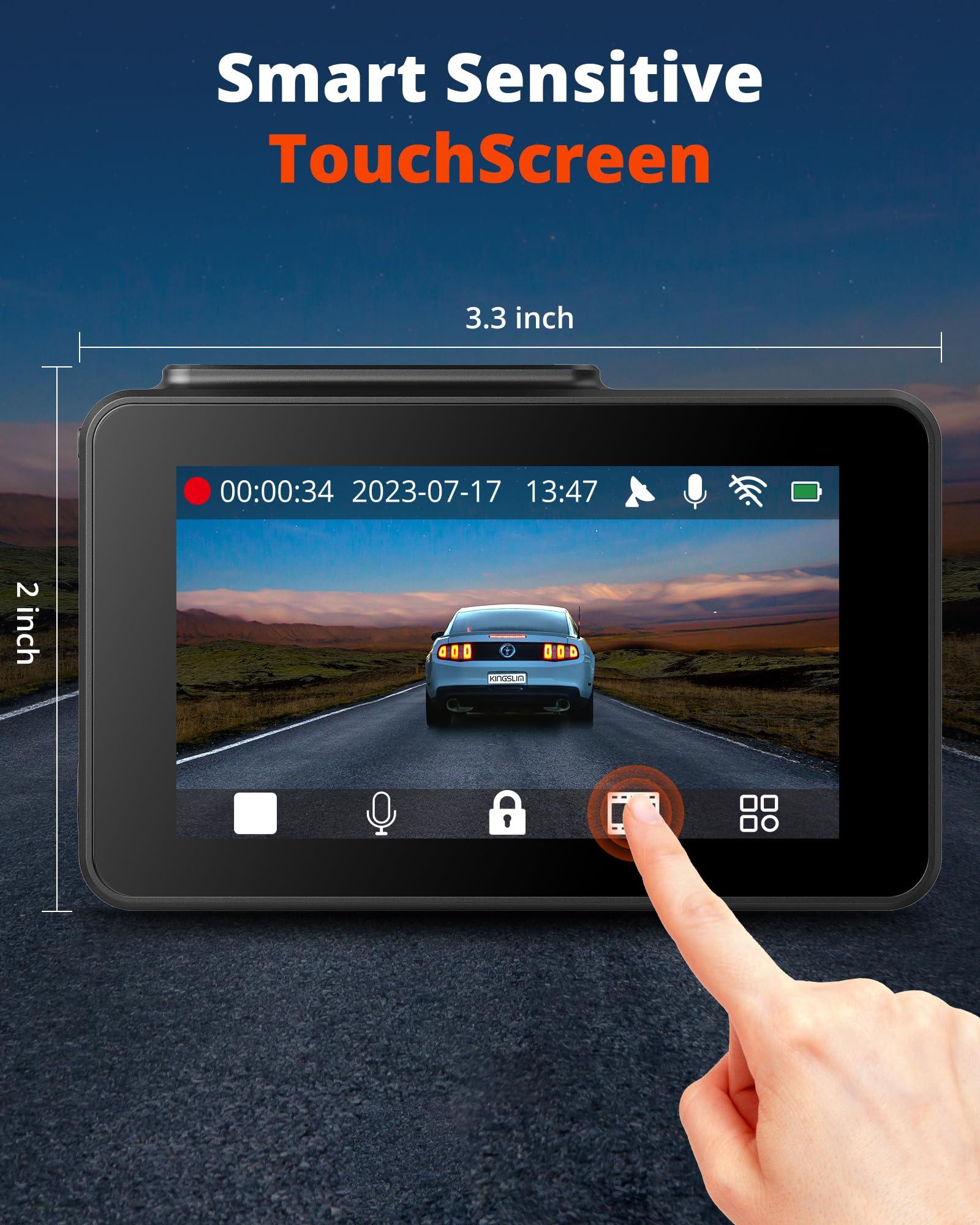 Kingslim Kingslim Dash Cam Front and Rear 4K - D4 Dual Dash Camera for Cars WiFi GPS, Dashcam with 32GB SD Card, 3" Touchscreen, Night Vision, APP, Parking Mode, G-Sensor, Black