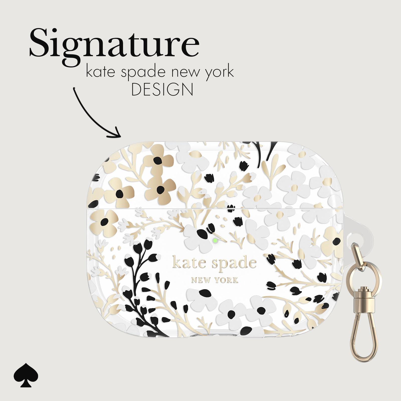 kate spade new york kate spade new york AirPods Pro Protective Case with Keychain Ring - Multi Floral Black and White, Compatible with AirPods Pro 2nd / 1st Generation