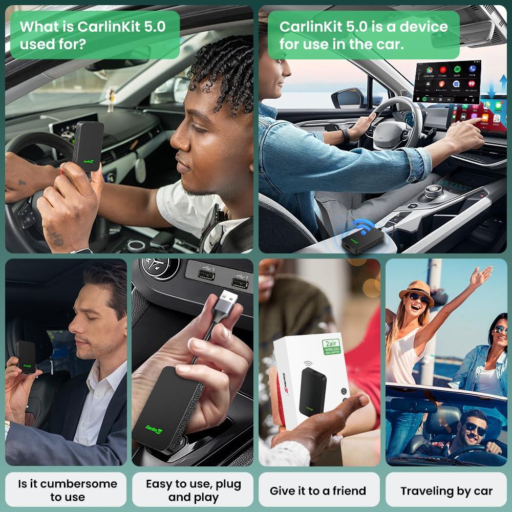 Carlinkit CarlinKit 5.0 Wireless CarPlay Adapter - Wireless Android Auto Car Adapter Adoption Chip 5G WiFi 5.8 GHZ | Stable & Fast Connection | Easy Operate | Small Size | Light Weight | Black(2air)