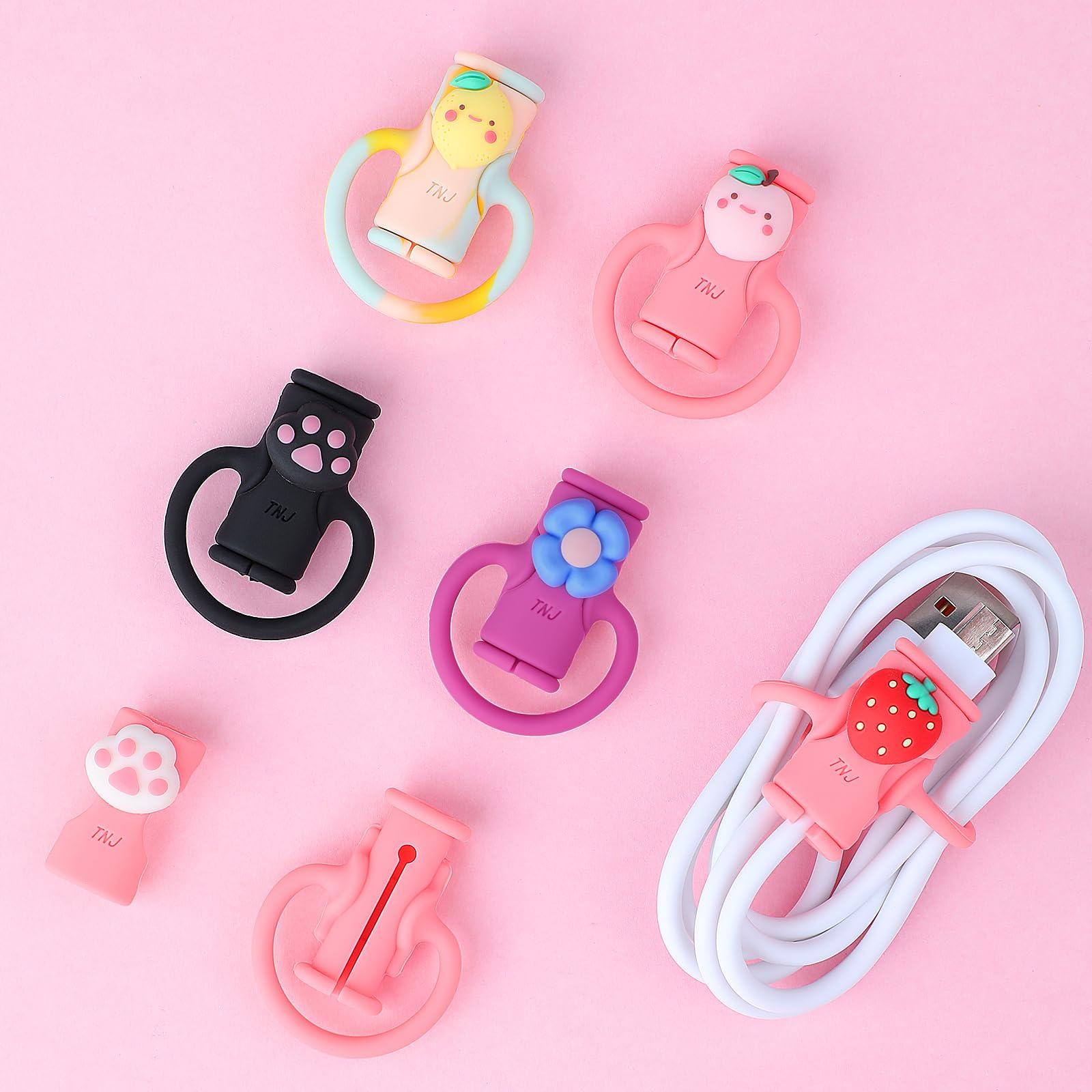 SAISN Cable Protector for iPhone Charger, SAISN Silicone Charger Cord Protector Cute Strawberry Wire Protector 2 in 1 Flexible Cable Protectors for Cords Anti-Break Charging Cable Cord Saver Winder