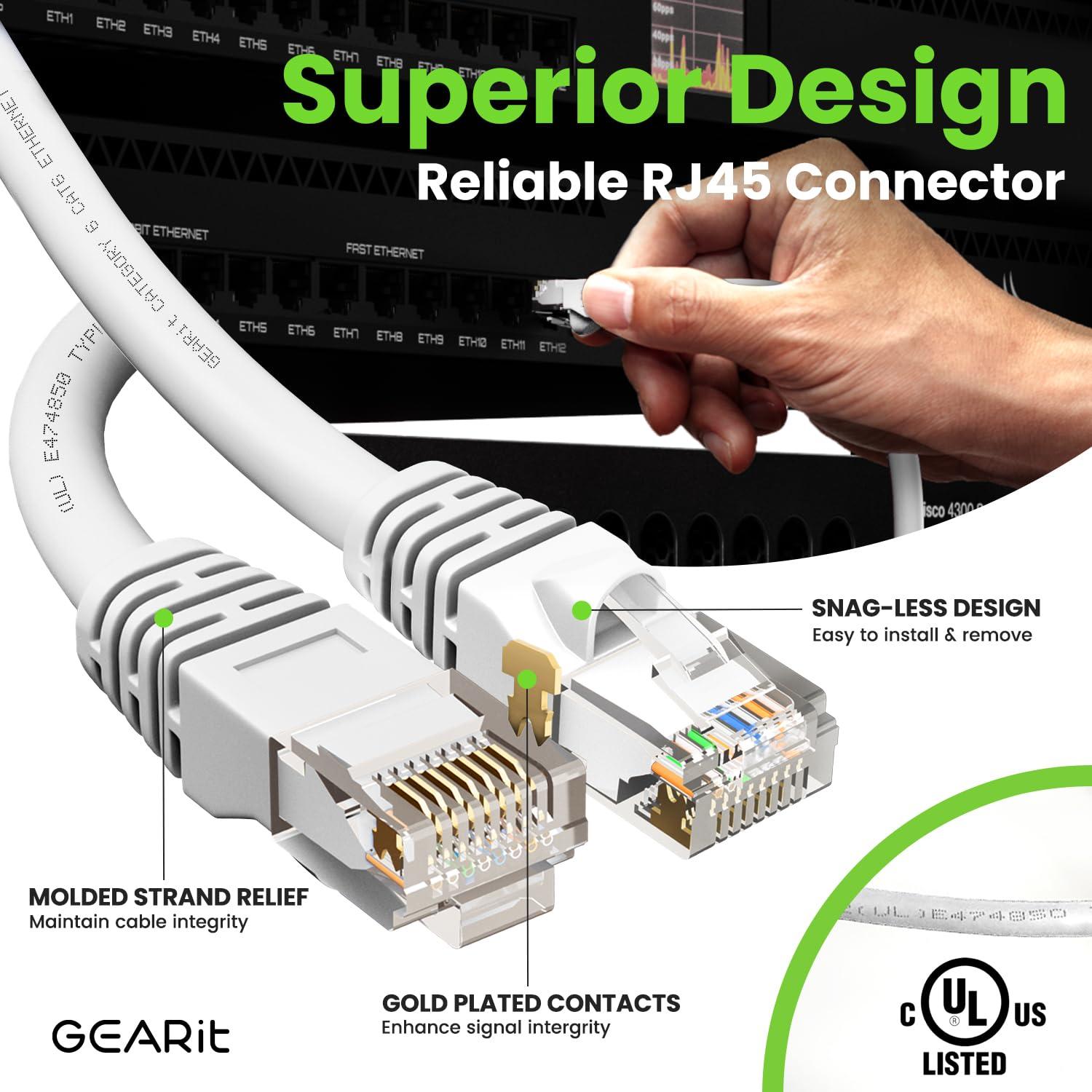 GEARit GEARit Cat 6 Ethernet Cable (1-Pack 35 Feet) Cat6 Network Patch, 10Gbps, RJ45, Snagless Cord, Gold-Plated Connectors, Internet for PC, TV, Tablet, Router, Printer, Servers, IT Data Center - White