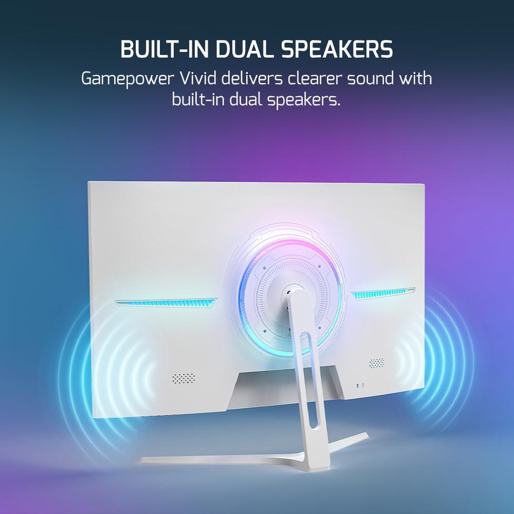 Game Power GAMEPOWER F20 27 Inch Curved White Gaming Monitor, 120Hz 1080p Display, 1ms Response Time, AMD FreeSync, HDR Support, 125% sRGB, RGB Backlight, Dual Speakers, Zero Frame Design, HDMI and VGA Inputs