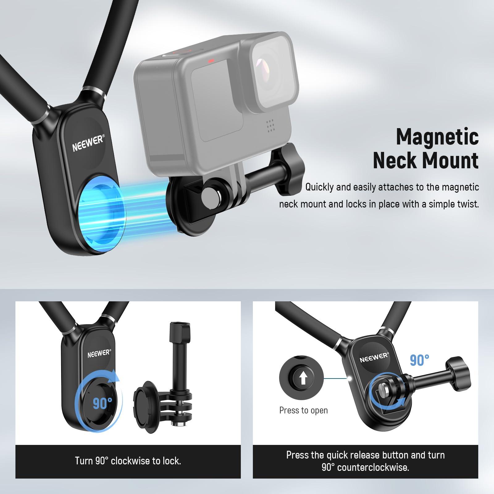 NEEWER NEEWER Magnetic Neck Mount Compatible with GoPro Hero 13 12 11 MAX DJI Action 4 Insta360 iPhone 15 Pro Max Samsung S23, Quick Release Flexible POV Action Camera Neck Mount Adapter & Phone Holder, GP15