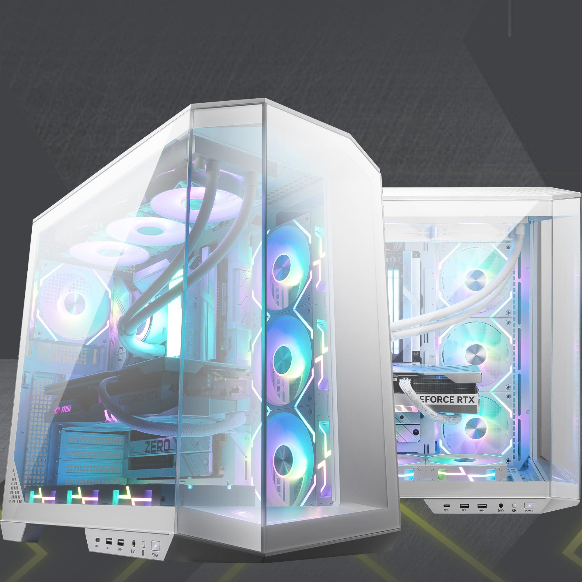 MSI MSI MAG PANO 100L PZ White - Premium Mid-Tower Gaming PC Case - Tempered Glass Side Panel - Liquid Cooling Support up to 360mm Radiator - White Color Case