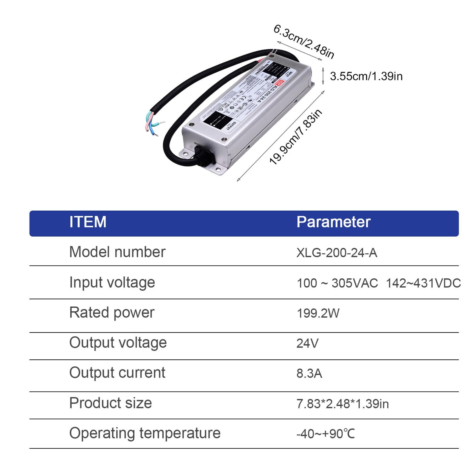 YS powered by MW XLG-200-24-A 24V 8.3A 200W IP67 LED Driver for Outdoor & Architectural Lighting