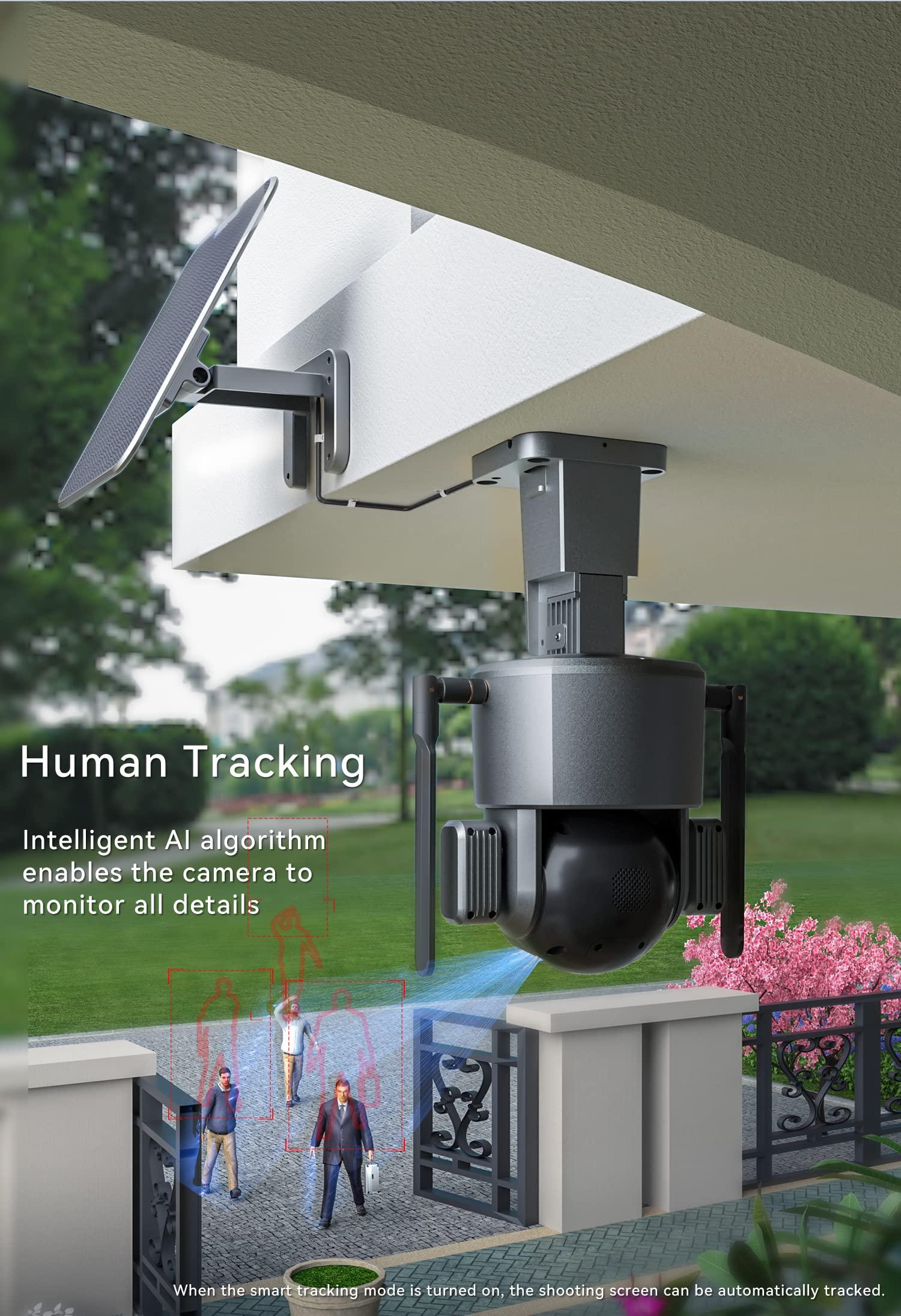 ChaonanJunming 4G Version 4K Solar Camera Outdoor IP65 Waterproof 8MP Human Tracking Two-Way Audio Security Camera with Cloud Storage (4G, 4X Zoom)