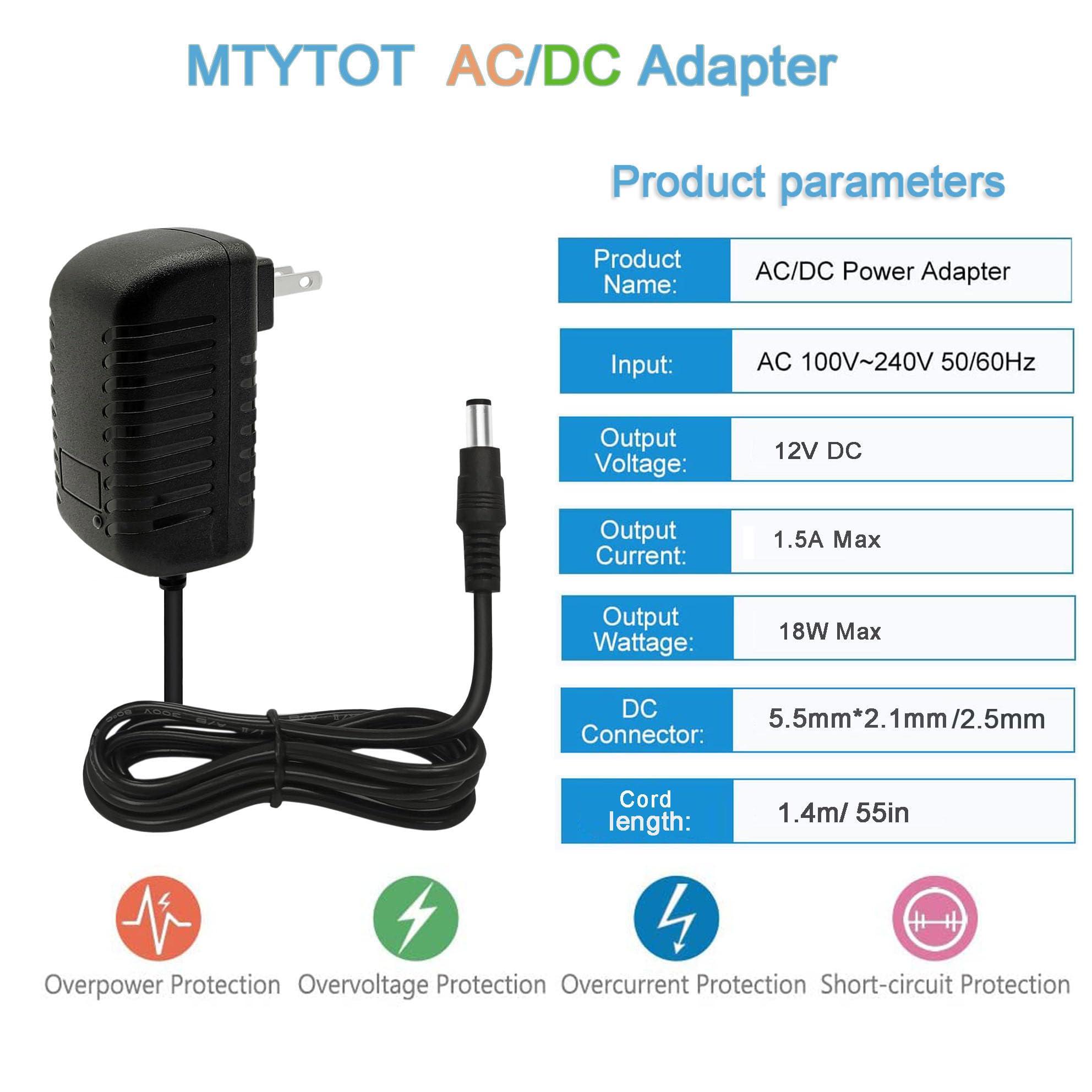 MTYTOT DC 12V 1.5A 1500mA Switching Power Supply AC DC Adapter 100-240V 50-60Hz AC to DC 12 Volt 1.5 Amp Power Adapter 5.5mm x 2.5mm/2.1mm DC Plug Connectivity (12Volt 1.5A Adapter with 10 Sizes of Tips)