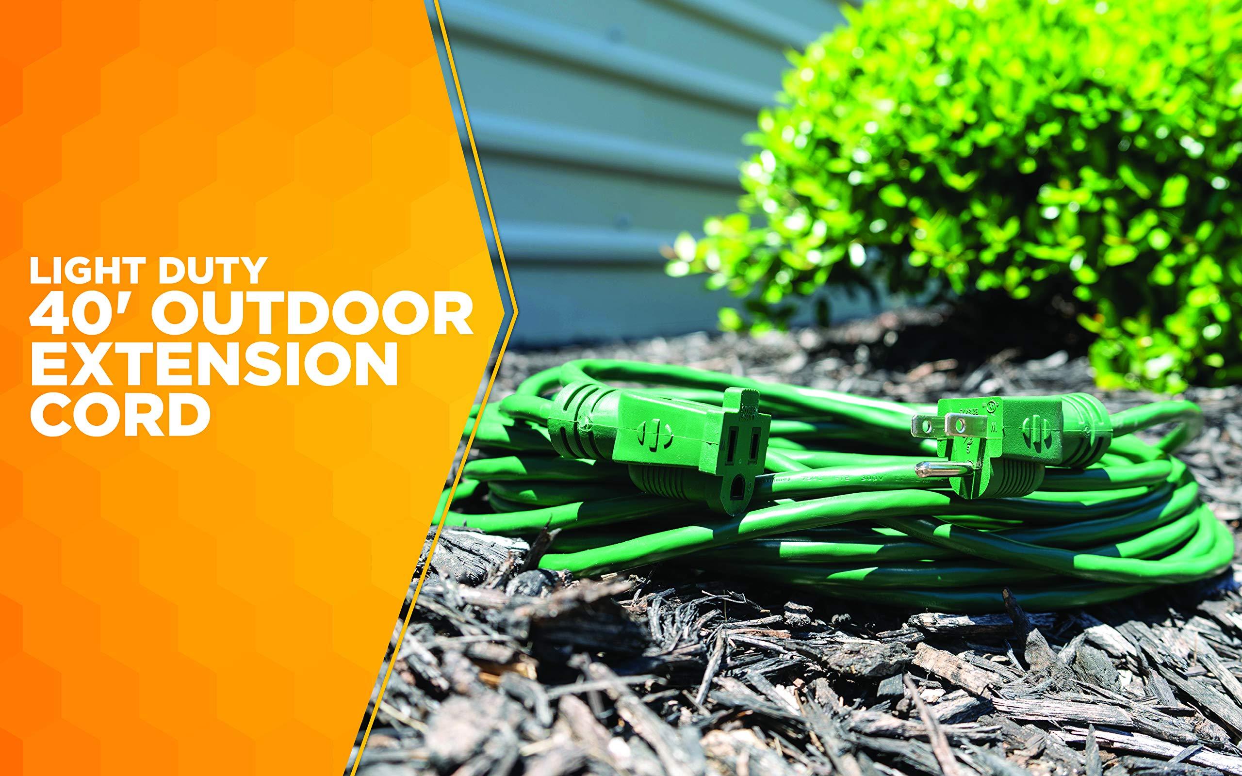 Coleman Cable Woods Light Duty Outdoor Extension Cord, 40ft, 16 Gauge, 3 Conductor, Landscape Extension Cord, SJTW, Green, 23568805