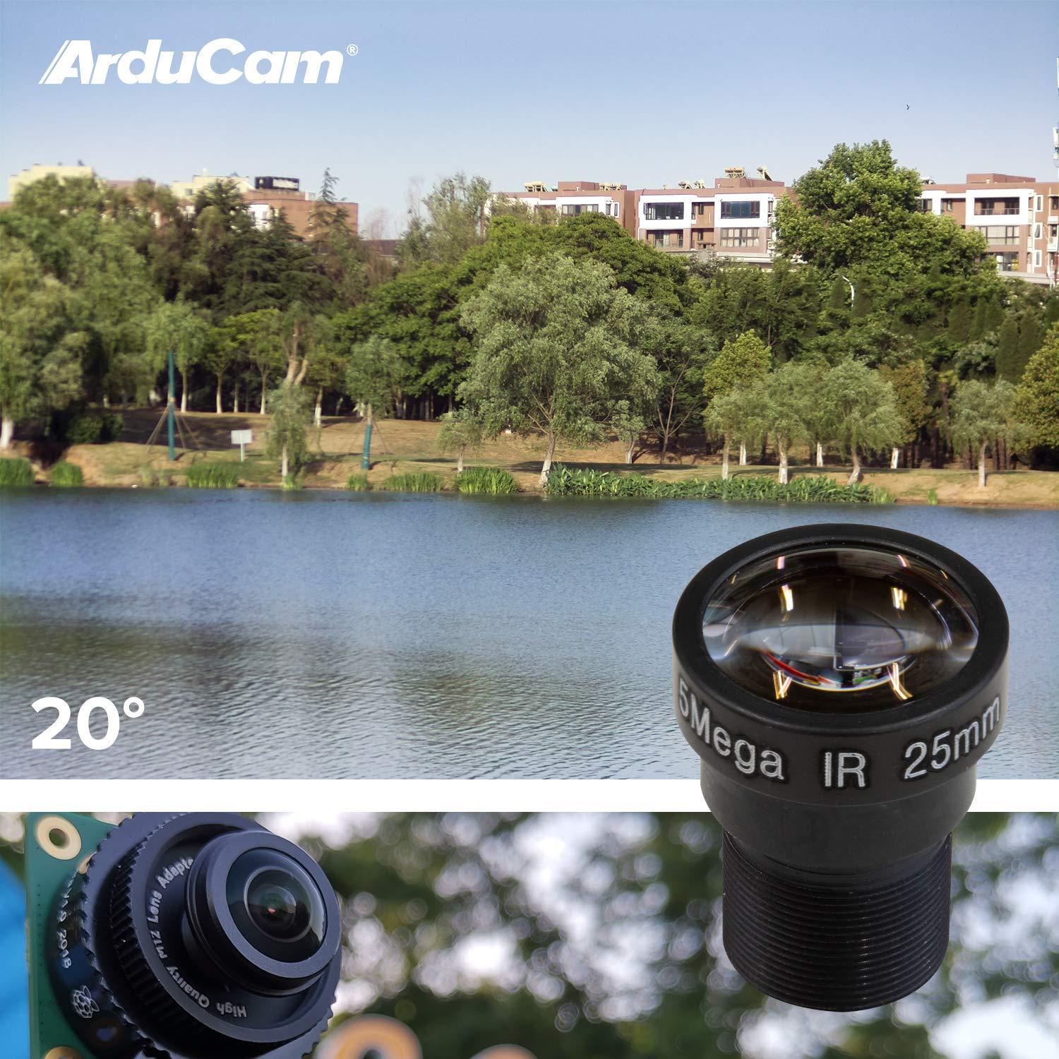 Arducam Arducam M12 Lens Kit for Raspberry Pi HQ Camera (Type 1/2.3), 20 to 180 Degrees Telephoto, Wide Angle, Fisheye Lenses with M12 to CS-Mount Adapter, Locking Ring, Cleaning Cloth and More