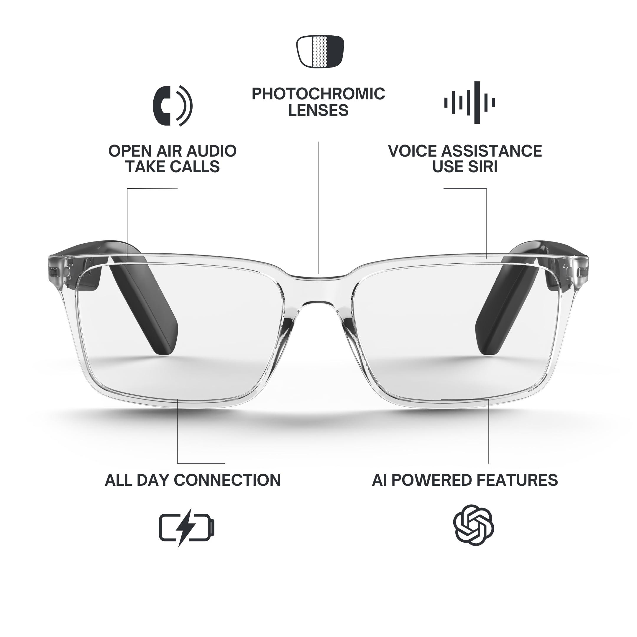 Lucyd Lucyd Lyte (2025 Version) Smart Glasses for Men - Bluetooth Smart Eyewear with Light Adaptive Photochromic Lenses, Open Ear Speakers & Microphone - Eclipse (Standard)