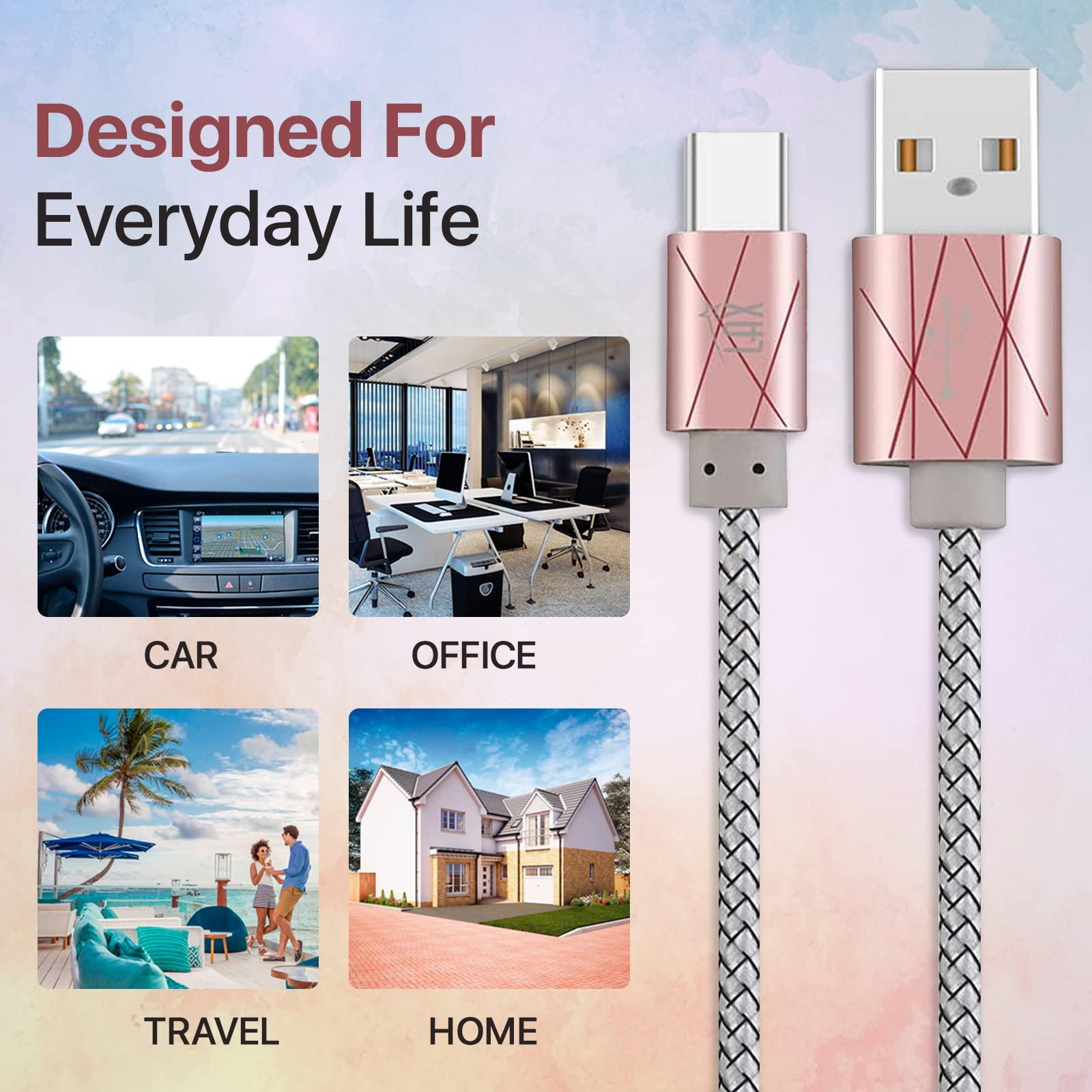 LAX Gadgets LAX Gadgets USB C Cable - Nylon Braided USB-C Charging Cable & Data Transferring - USB A to USB C Compatible with Android Phones, Google Pixel, Apple MacBook & Samsung Galaxy Phones - 6ft -Magenta