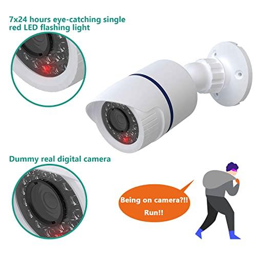 WALI WALI Dummy Fake Camera, Surveillance Security CCTV Dome Camera, Indoor Outdoor Camera, with One LED Light, Security Alert Sticker Decals (TC-W2), 2 Pack, White