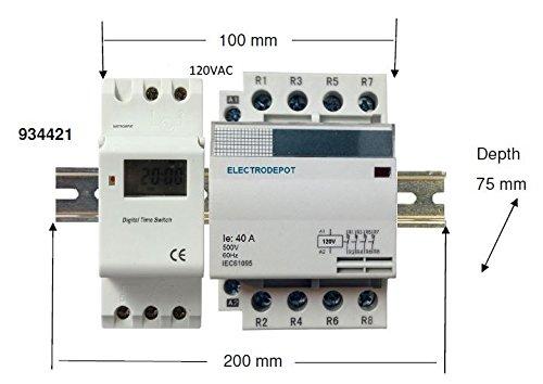 Electrodepot 7 Day 24 Hours Timer with a N/O 4 Pole, 40 Amps, Contact Rated 400V, Control Coil 120VAC, in DIN Rail