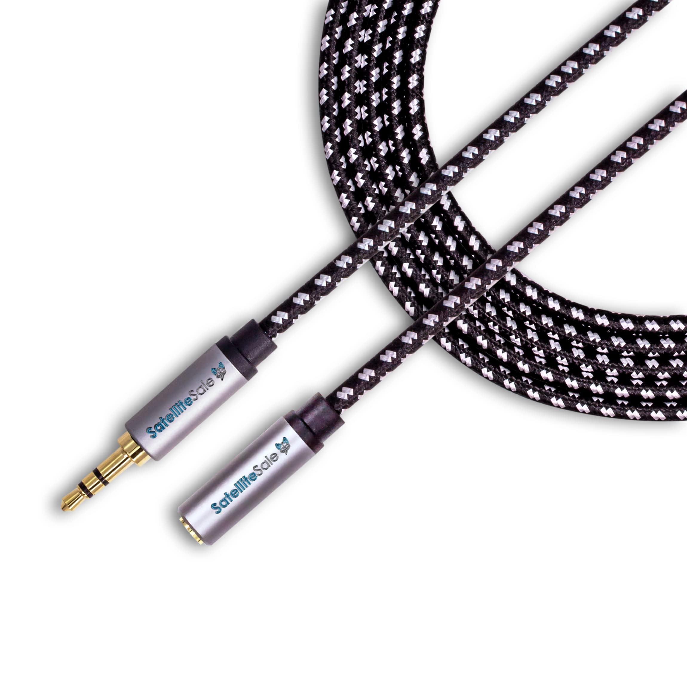 SatelliteSale SatelliteSale Auxiliary 3.5mm Audio Jack Male to Female Digital Stereo Aux Extension Cable Universal Wire Black/White Nylon Cord 15 feet