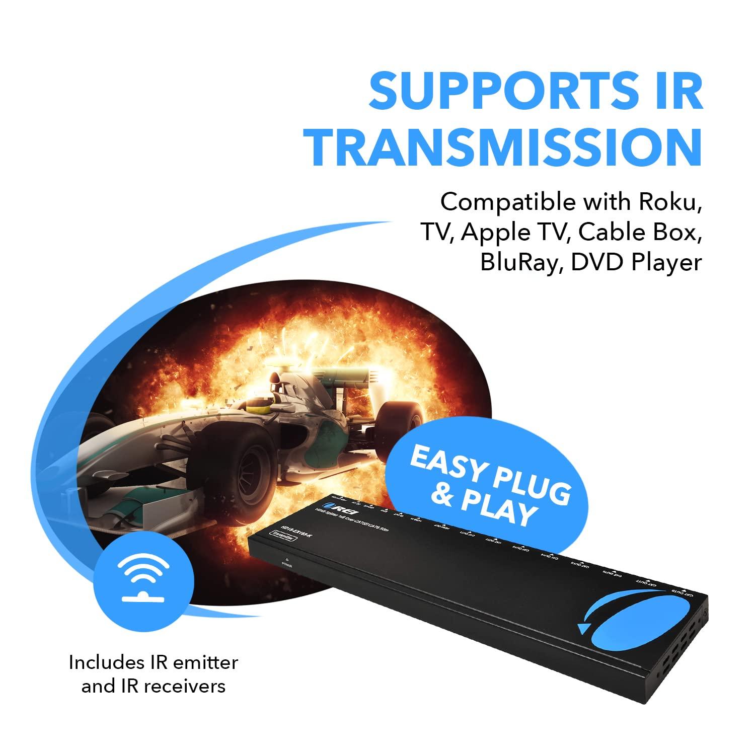 OREI OREI 4K 1x8 HDMI extender splitter multiple over CAT 6/7 cable with EDID management - 4K@30Hz upto 165ft and 1080p@60Hz upto 230ft- Loop Out