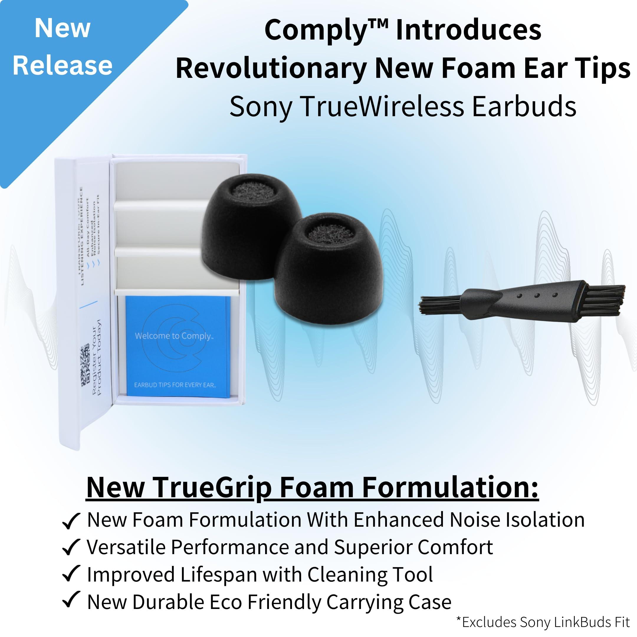 Comply Comply TrueGrip | Premium Memory Foam Replacement Earbud Tips for Sony True Wireless Earbuds | Enhanced Comfort, Secure Fit, Superior Noise Isolation, Cleaning Tool | Black, Small (3 Pairs)