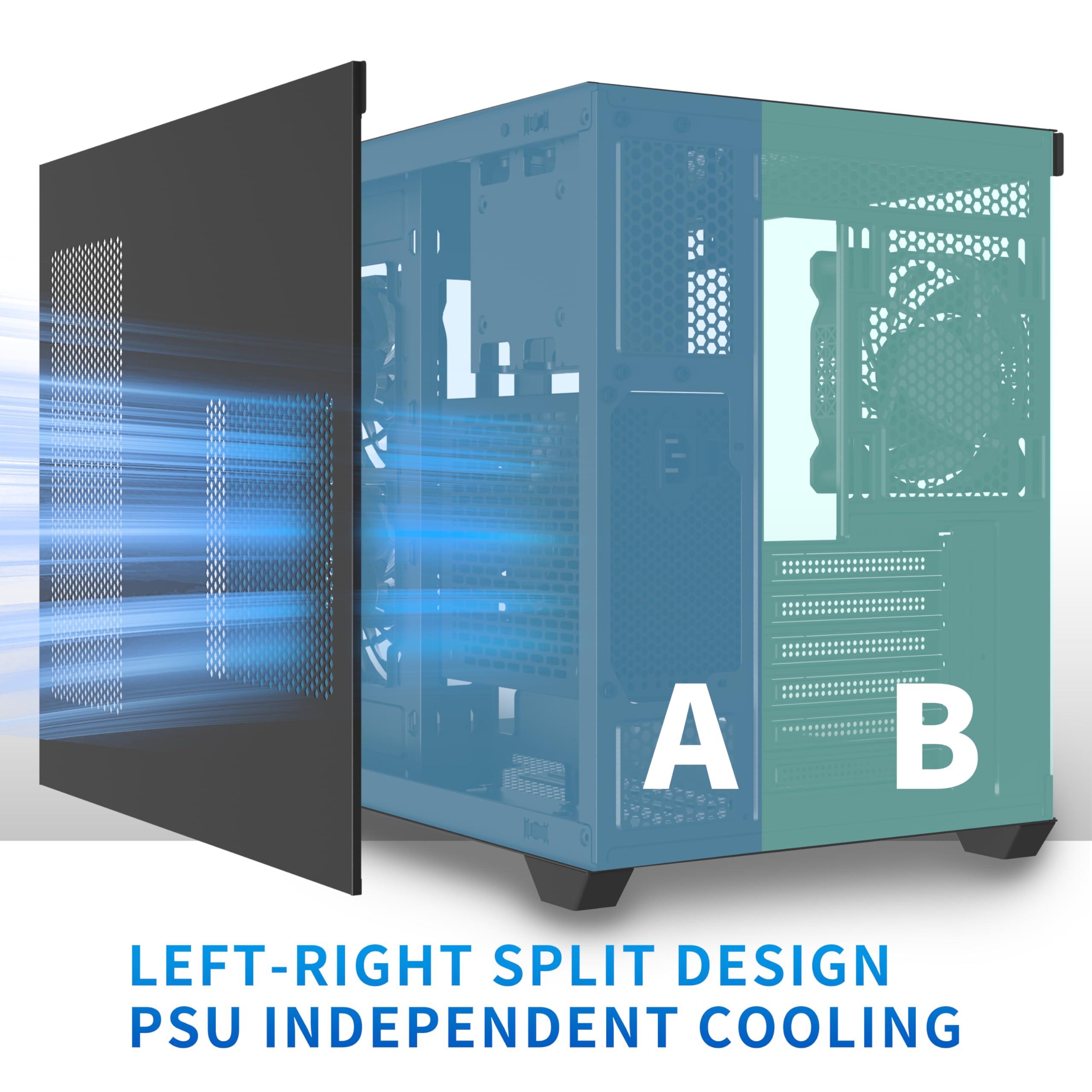 MUSETEX MUSETEX ATX PC Case, 3 x 120mm Fans Pre-Installed, 360MM RAD Support, 270 Full View Tempered Glass Gaming PC Case with Type-C, Mid Tower ATX Computer Case, Black, Y6