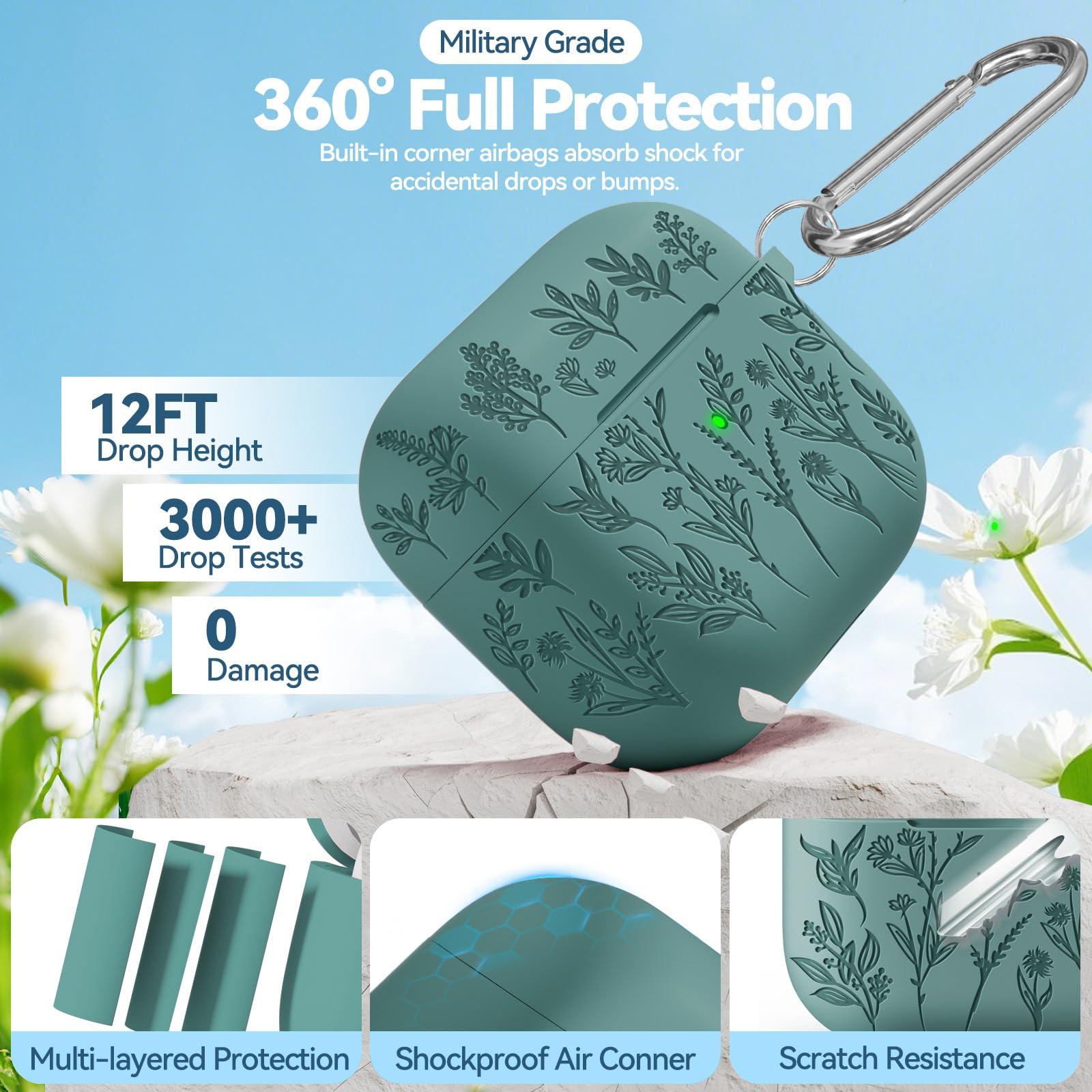 Ekoonpft for AirPods Pro 2 Case, Ekoonpft Silicone AirPod Pro Cases with 3-in-1 Cleaning Kit & Keychain, Flower Engraved Cover for Apple AirPods Pro 2nd/1st Generation, Shockproof & Anti-Scratch