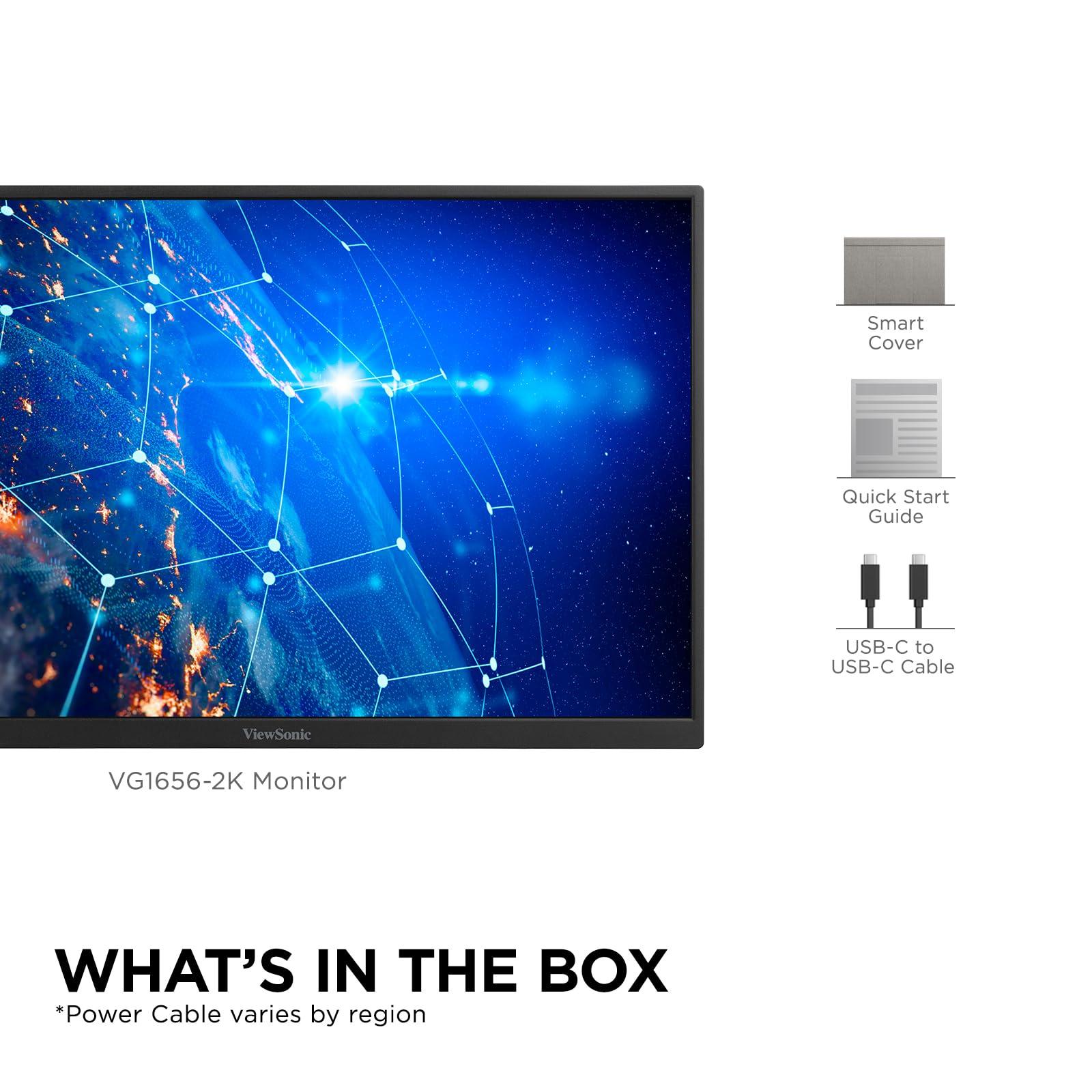 ViewSonic ViewSonic VG1656-2K 16 Inch WQXGA 1600p IPS Portable Monitor with 2 Way Powered 65W USB C, and Smart Cover with Built-in Stand