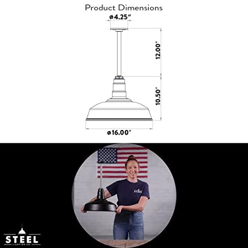 Steel Lighting Co. Steel Lighting Co. Carson Barn Light | Ceiling Mounted Pendant | 16 inch Dome | 12 inch Stem | Industrial Style Steel Light Made in America | White Exterior/White Interior