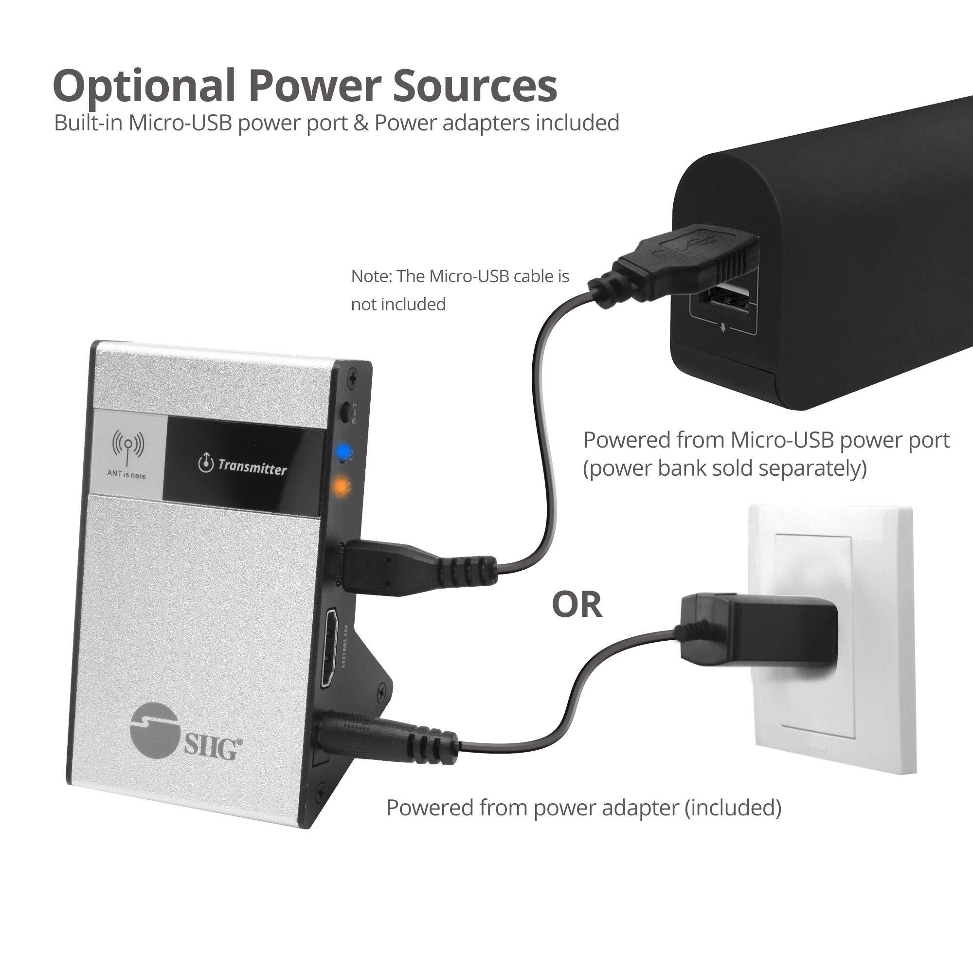 SIIG SIIG CE-H23Q11-S1 Wireless HDMI Extender Kit 98Ft 30M Supporting 4K @30Hz HDCP 1.4 CEC 60GHz Frequency-Transmitter and Receiver, Black